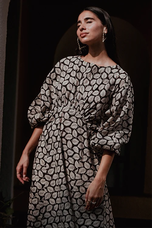 Okhai "Black Spade" Handblock Printed Pure Cotton Dress - Image 5