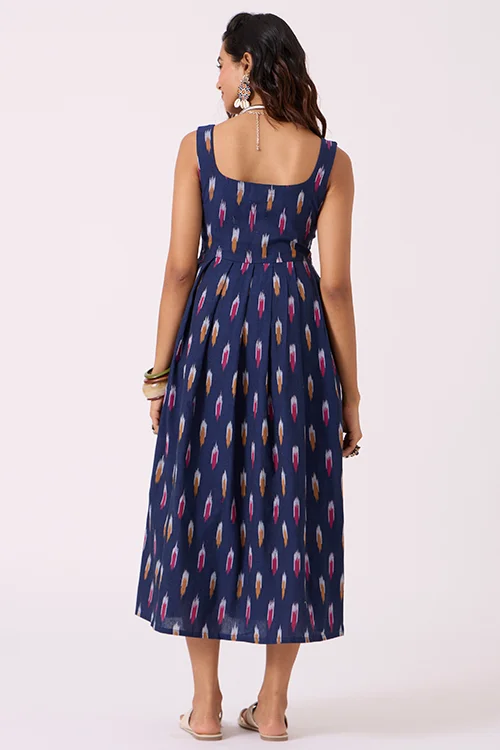 Okhai "Blue Haze" Pure Cotton Ikat Blue Sleeveless Dress - Image 3