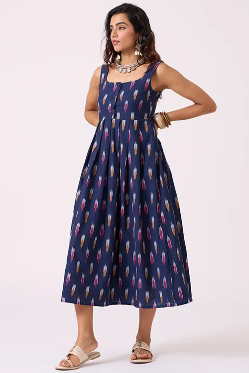 Okhai "Blue Haze" Pure Cotton Ikat Blue Sleeveless Dress - Image 6