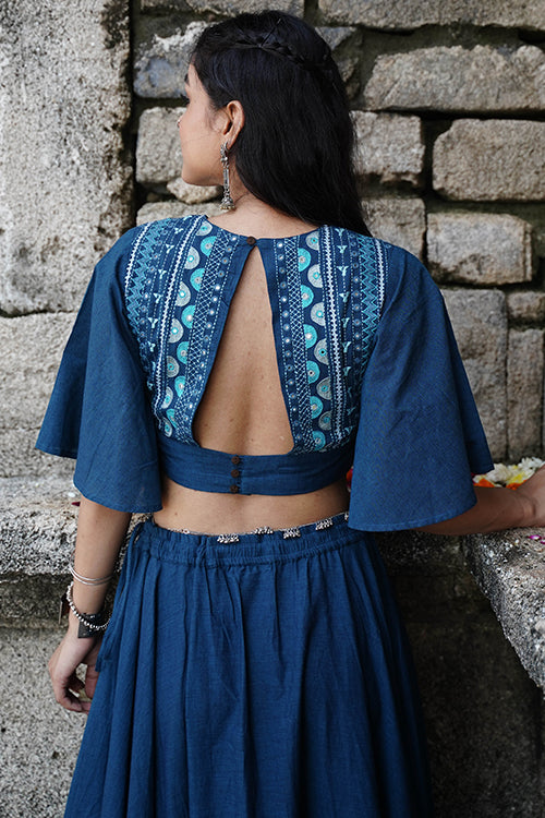 Okhai "Bluebell" Hand-Embroidery and Mirrorwork Blue Pure Cotton Blouse - Image 6