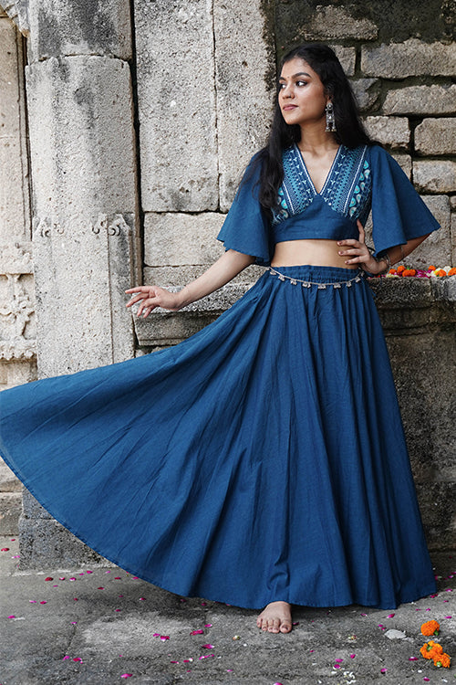 Okhai "Bluebell" Hand-Embroidery and Mirrorwork Blue Pure Cotton Blouse - Image 7