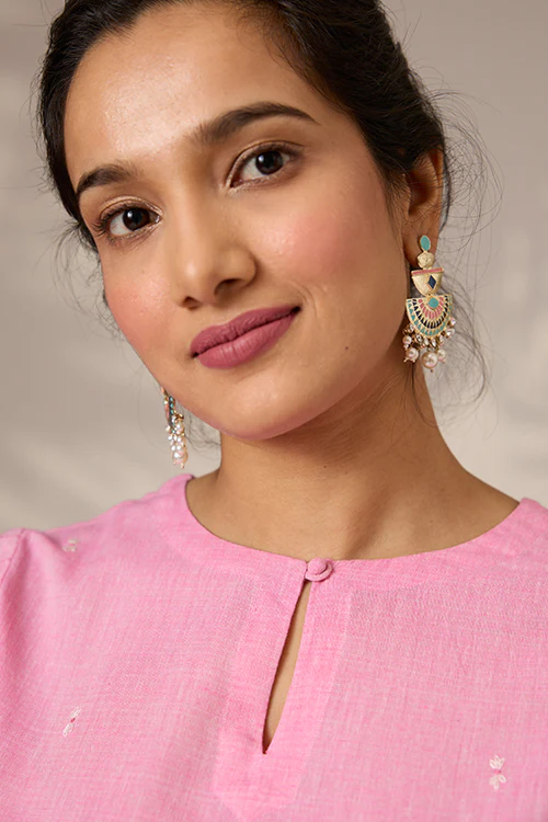 Okhai "Blushed" Hand-Embroidered Mirrorwork Pure Cotton Kurta Pant Set - Image 5