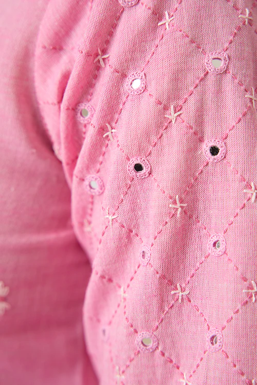 Okhai "Blushed" Hand-Embroidered Mirrorwork Pure Cotton Kurta Pant Set - Image 8