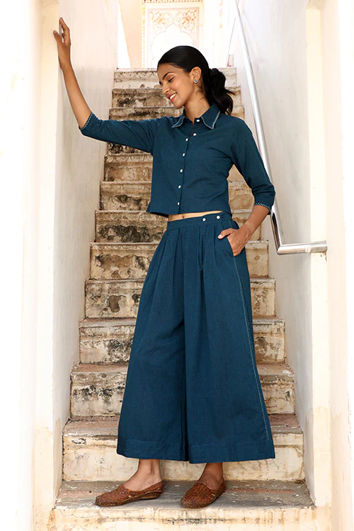 Okhai "Brilliance" Hand-Embroidered Pure Cotton Collared Top with Pants - Image 8