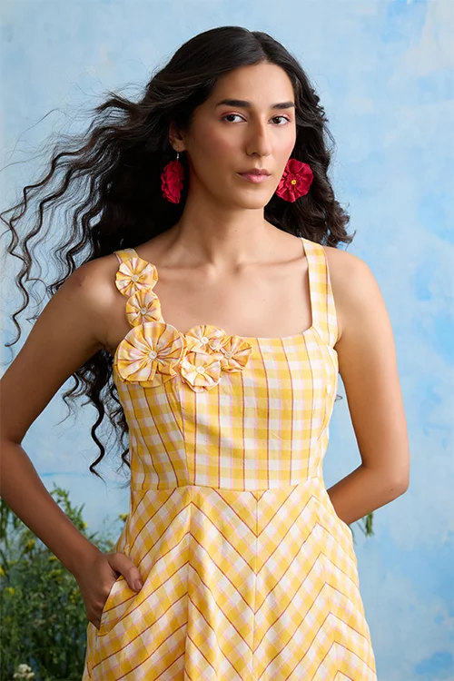 Okhai "Buttercup" Sleeveless Yellow Handloom Dress - Image 2