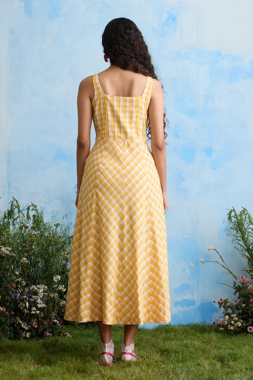 Okhai "Buttercup" Sleeveless Yellow Handloom Dress - Image 3