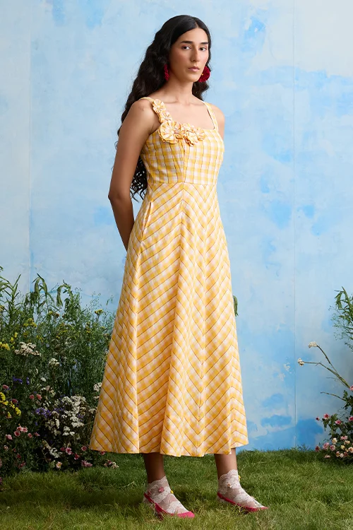 Okhai "Buttercup" Sleeveless Yellow Handloom Dress - Image 4