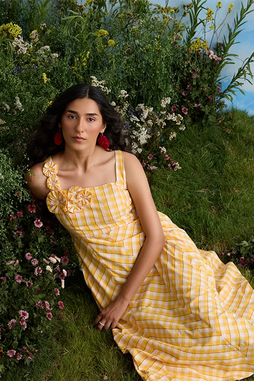 Okhai "Buttercup" Sleeveless Yellow Handloom Dress - Image 6