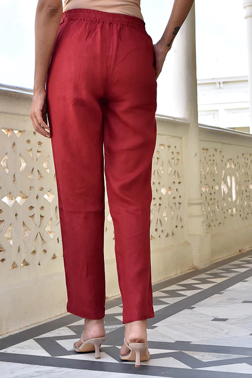 Okhai 'Caravan' Pure Linen Red Pants - Image 4