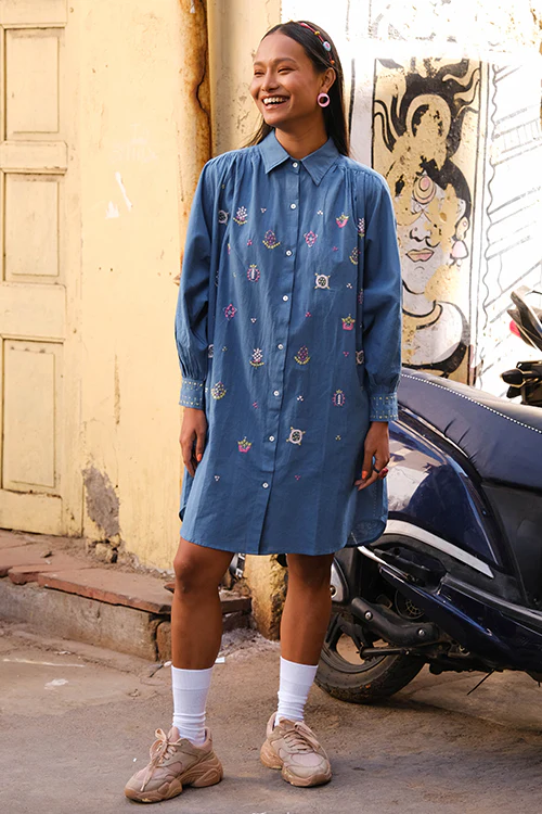 Okhai "Cassata" Suf Embroidered Hand-woven Cotton Antifit Dress - Image 4