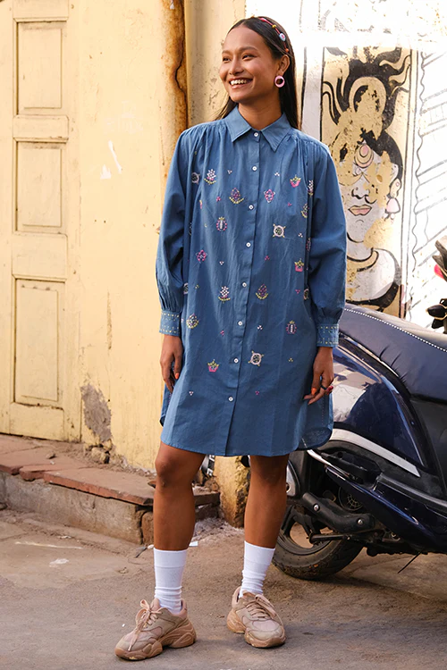 Okhai "Cassata" Suf Embroidered Hand-woven Cotton Antifit Dress - Image 6