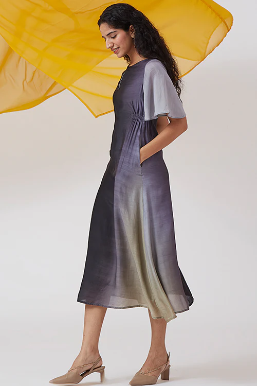 Okhai 'Charcoal' Ombre Modal Silk Half Sleeves Dress - Image 5