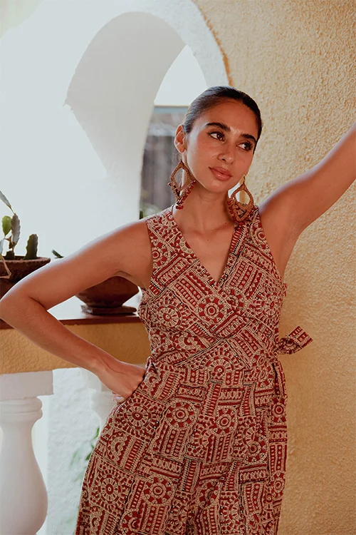 Okhai "Checkmate" Handblock Printed Pure Cotton Jumpsuit - Image 3
