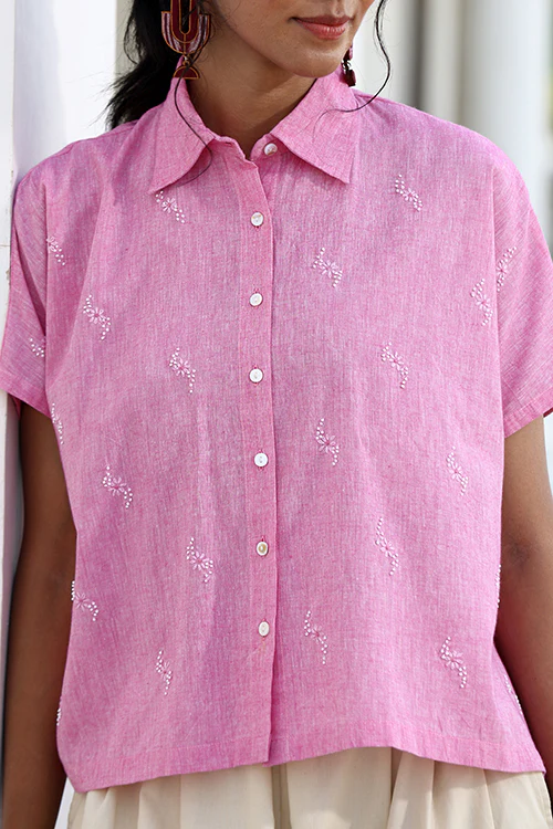 Okhai "Cherish" Hand-Embroidered Beadwork Pure Cotton Shirt - Image 2