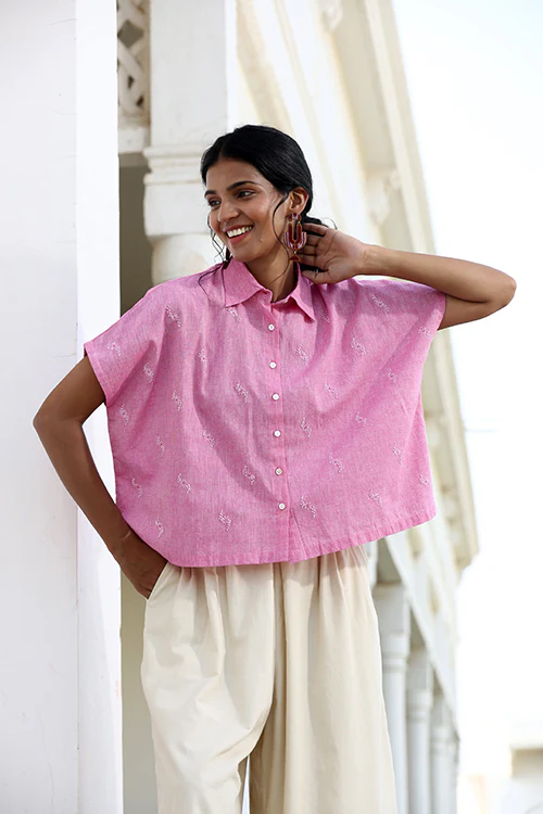 Okhai "Cherish" Hand-Embroidered Beadwork Pure Cotton Shirt - Image 3