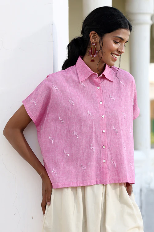 Okhai "Cherish" Hand-Embroidered Beadwork Pure Cotton Shirt - Image 6