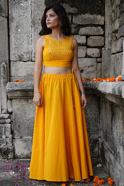 Okhai 'Citrine' Yellow Pure Cotton Free Size Skirt - Image 2