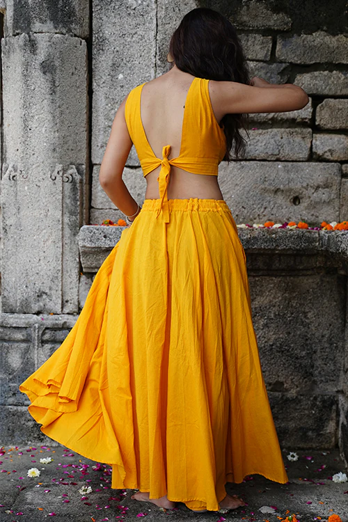 Okhai 'Citrine' Yellow Pure Cotton Free Size Skirt - Image 3