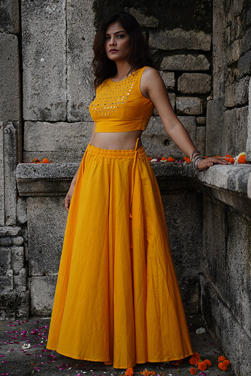 Okhai 'Citrine' Yellow Pure Cotton Free Size Skirt - Image 4