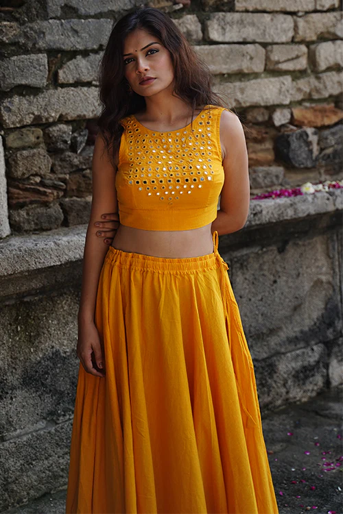 Okhai 'Citrine' Yellow Pure Cotton Free Size Skirt - Image 5