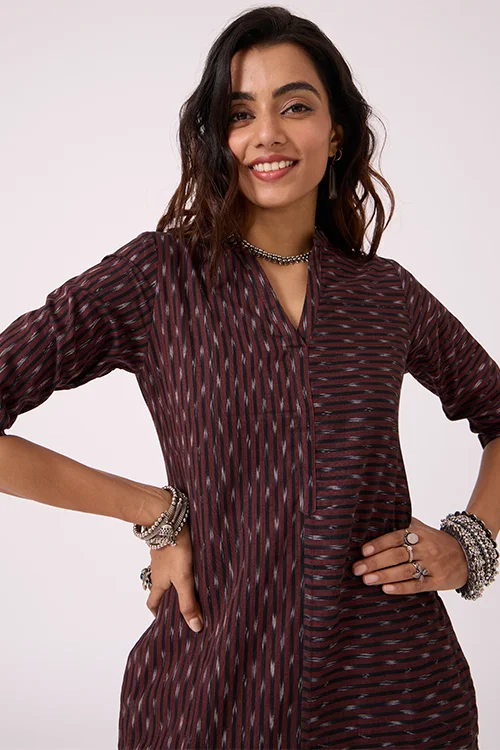 Okhai "Coffee" Pure Cotton Ikat Kurta Pant Set - Image 2