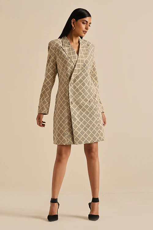 Okhai 'Compassionate' Pure Cotton Hand Block Printed Blazer Dress - Image 3