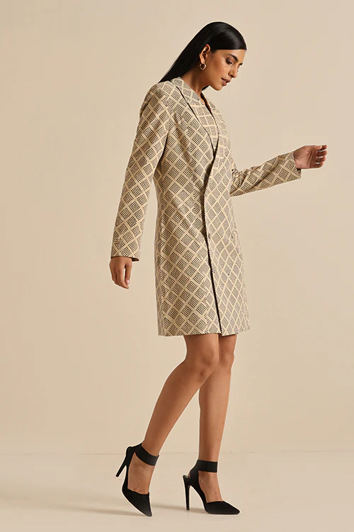 Okhai 'Compassionate' Pure Cotton Hand Block Printed Blazer Dress - Image 4