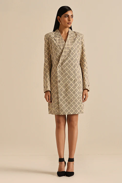 Okhai 'Compassionate' Pure Cotton Hand Block Printed Blazer Dress - Image 8