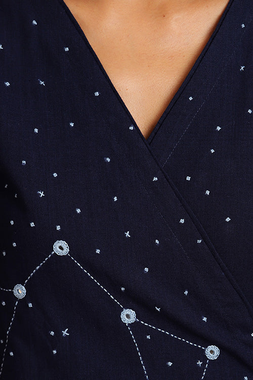 Okhai 'Constellations' Embroidered Indigo Cotton Wrap Dress - Image 3