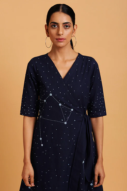 Okhai 'Constellations' Embroidered Indigo Cotton Wrap Dress - Image 4