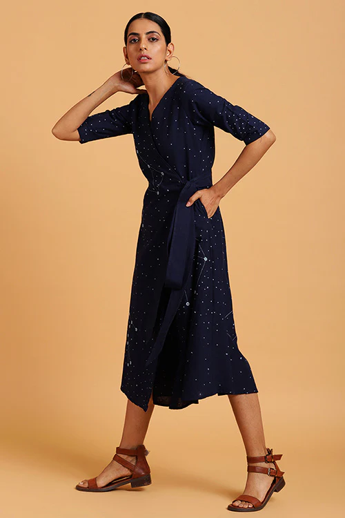 Okhai 'Constellations' Embroidered Indigo Cotton Wrap Dress - Image 5