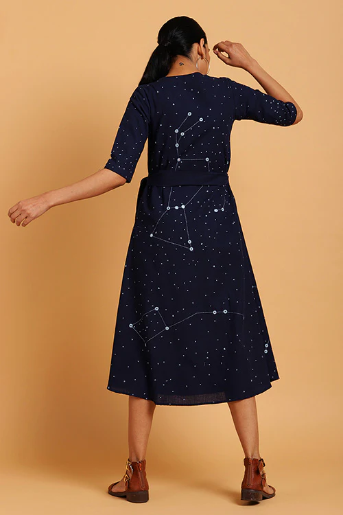 Okhai 'Constellations' Embroidered Indigo Cotton Wrap Dress - Image 6