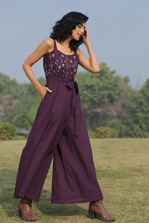 Okhai 'Cranberry' Pure Cotton Embroidered Sleeveless Jumpsuit - Image 4