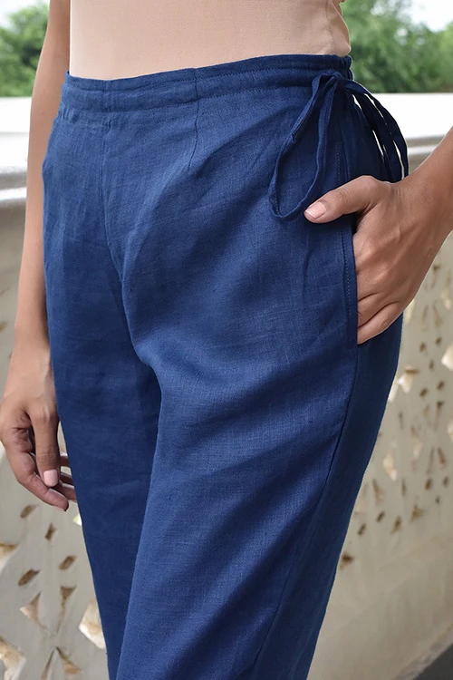 Okhai 'Crusade' Pure Linen Navy Pants - Image 3