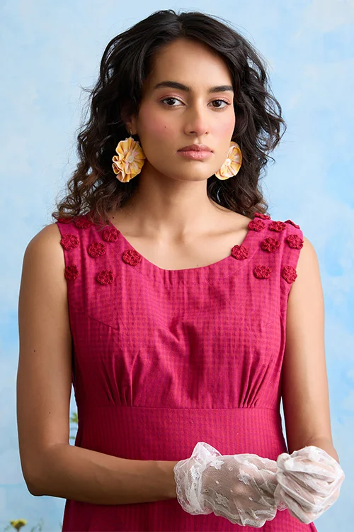 Okhai "Daphne Grace" Hand Embroidered Sleeveless Maroon Cotton Dress - Image 2