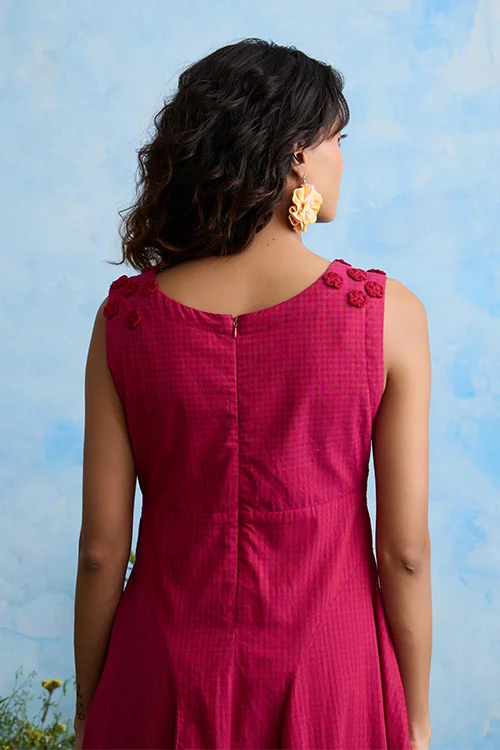 Okhai "Daphne Grace" Hand Embroidered Sleeveless Maroon Cotton Dress - Image 3