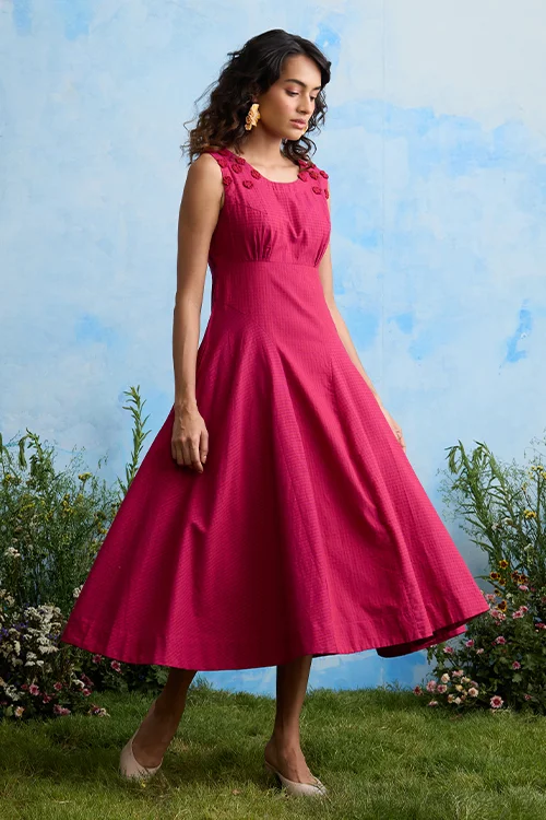 Okhai "Daphne Grace" Hand Embroidered Sleeveless Maroon Cotton Dress - Image 4