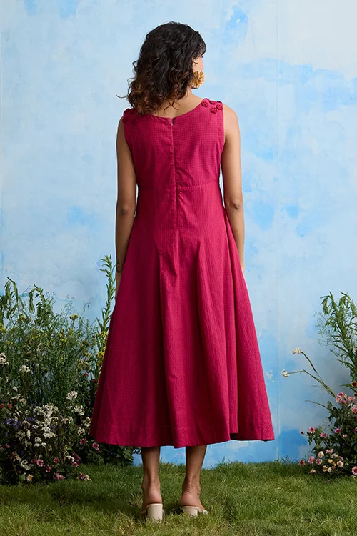 Okhai "Daphne Grace" Hand Embroidered Sleeveless Maroon Cotton Dress - Image 5