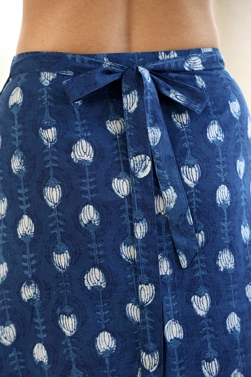 Okhai "Deepwater" Handblock Printed Pure Cotton Wrap Skirt - Image 6