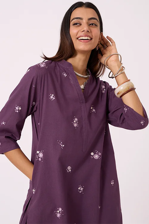 Okhai "Dusk Dreams" Hand-Embroidered Purple Pure Cotton Kurta Salwar Set - Image 4