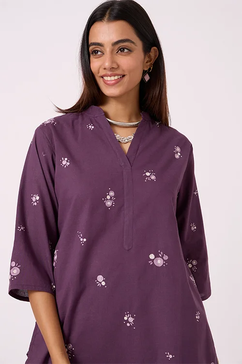 Okhai "Dusk Dreams" Hand-Embroidered Purple Pure Cotton Kurta Salwar Set - Image 6
