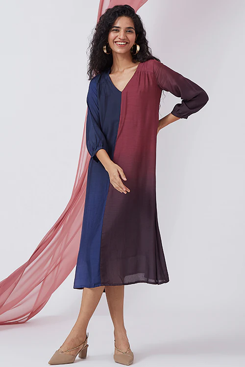Okhai 'Dusky Sky' Ombre V-Neck Modal Silk Dress - Image 3