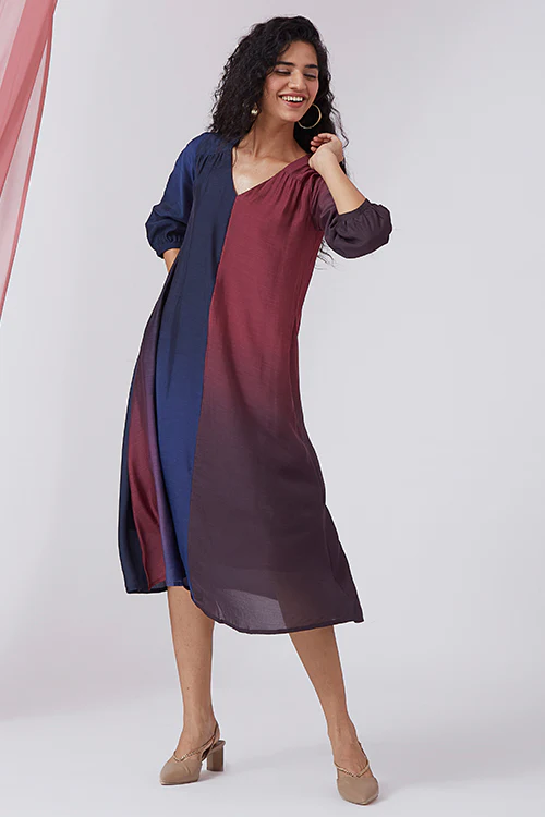 Okhai 'Dusky Sky' Ombre V-Neck Modal Silk Dress - Image 7
