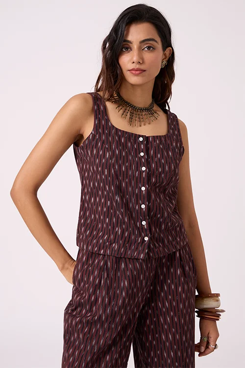 Okhai "Earthsong" Pure Cotton Ikat Short Top