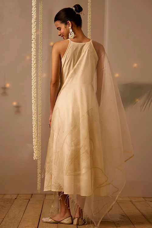 Okhai "Embellish" Mukaish and Khaat Bharat work Dress with Dupatta - Image 4