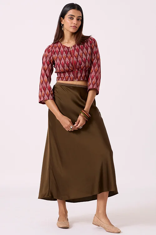 Okhai "Emberline" Pure Cotton Ikat Maroon Top - Image 2