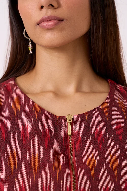 Okhai "Emberline" Pure Cotton Ikat Maroon Top - Image 5