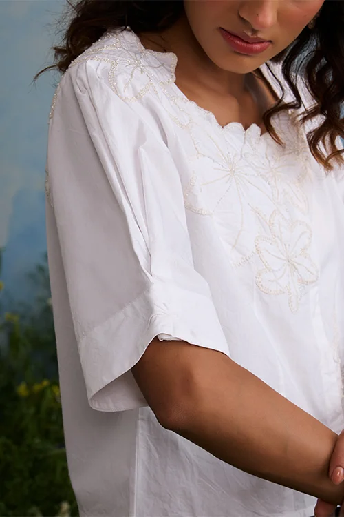 Okhai "Everlasting" Hand Applique and Embroidery Cotton Top - Image 3