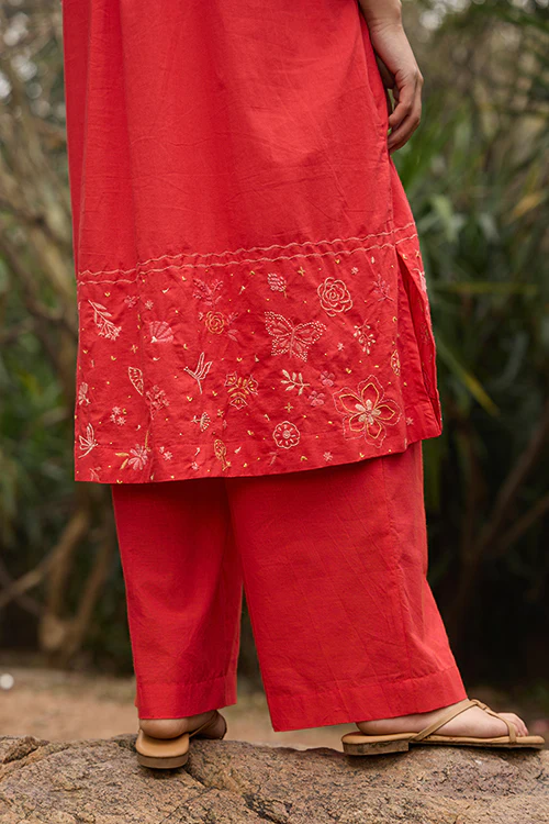 Okhai "Evermore" Hand-Embroidered Pure Cotton Kurta Pant Set - Image 4