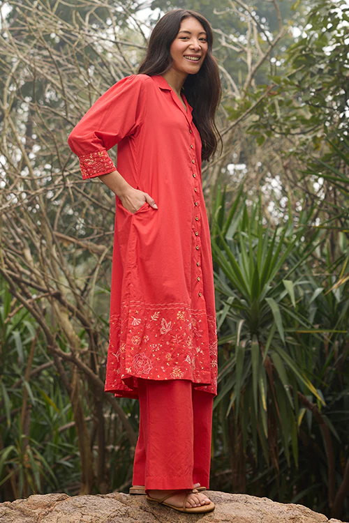 Okhai "Evermore" Hand-Embroidered Pure Cotton Kurta Pant Set - Image 5